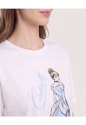 Camiseta Relaxed Con Screen Cenicienta   Para Mujer Crema Ostu