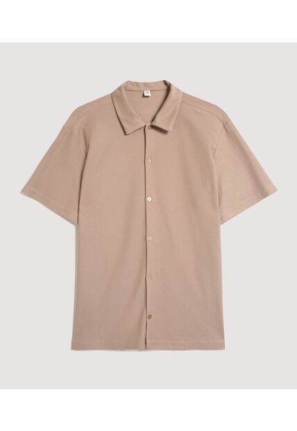 Camisa Para Hombre Manga Corta Sin Bolsillo Cuello Casual M Color Beige Marca Ostu #60010886