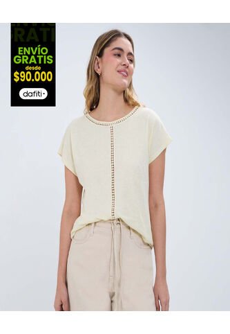 Camiseta Para Mujer Manga Corta Color Amarillo  Marca Ostu #40092034 Ostu