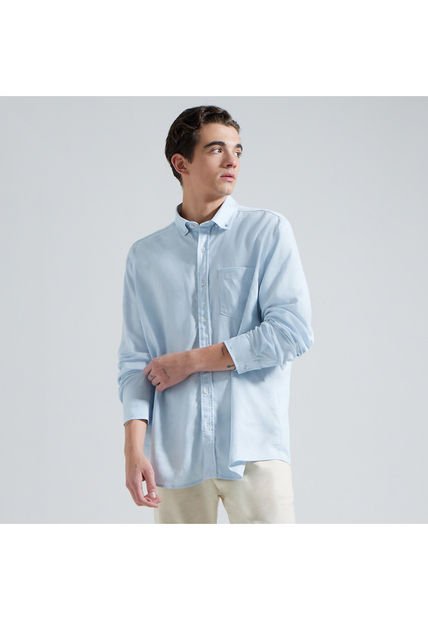 Camisa Para Hombre Manga Larga Con Bolsillo Color Azul  Marca Ostu #60010594