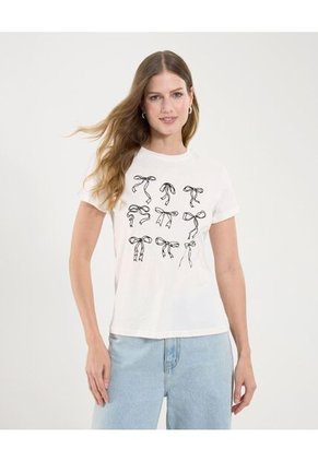 Camiseta Para Mujer Manga Corta Cuello Redondo Color Hueso Marca Ostu #40092438