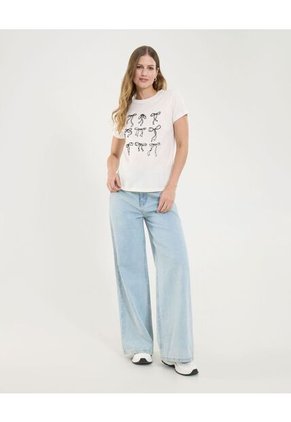 Camiseta Para Mujer Manga Corta Cuello Redondo Color Hueso Marca Ostu #40092438