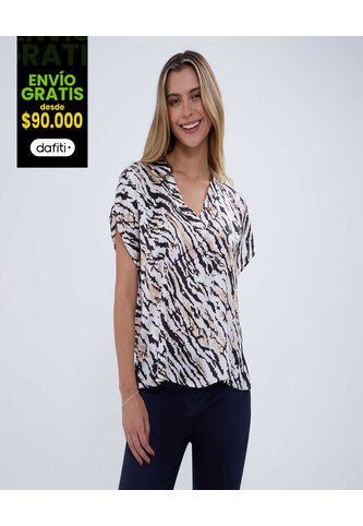 Blusa Para Mujer Manga Corta Color Crema Marca Ostu #40121051 Ostu