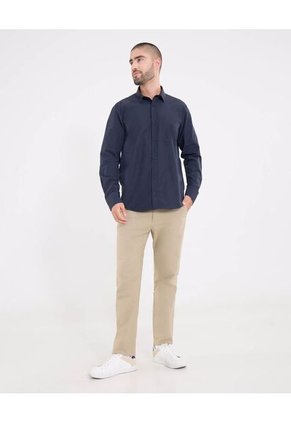 Camisa  Para Hombre Manga Larga Con Bolsillo Cuello Casual M Color Azul Marca Ostu #60010899