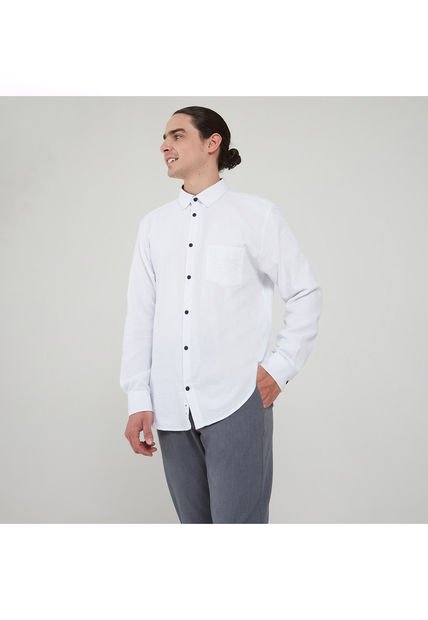 Camisa Para Hombre Manga Larga Con Bolsillo Color Blanco Marca Ostu #60010559