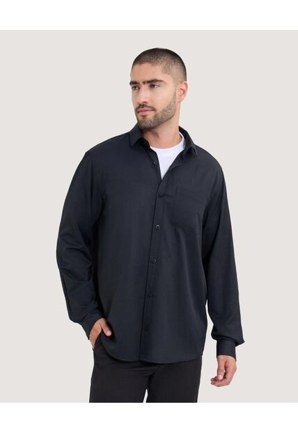 Camisa Para Hombre Manga Larga Con Bolsillo Cuello Casual M Color Negro Marca Ostu #60010795