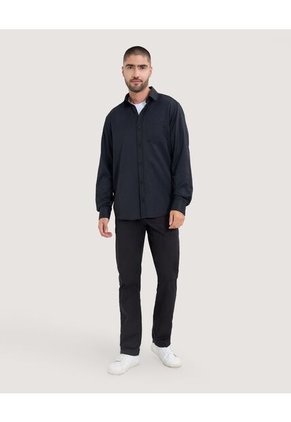 Camisa Para Hombre Manga Larga Con Bolsillo Cuello Casual M Color Negro Marca Ostu #60010795