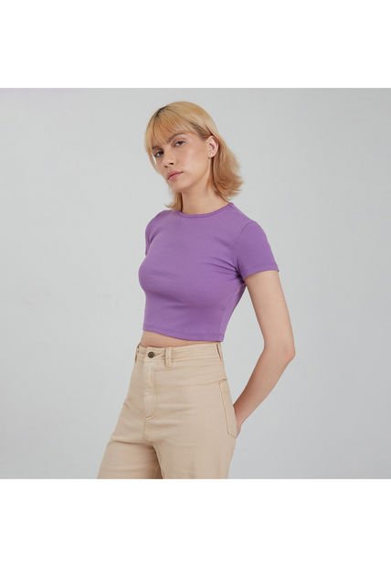 Crop Top Para Mujer Manga Corta Color Morado Marca Ostu #40091831