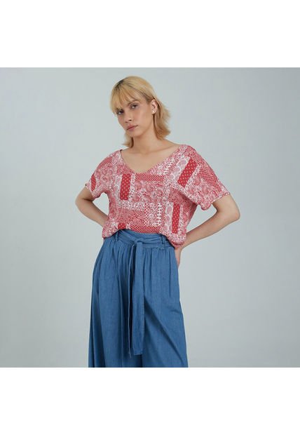Blusa Para Mujer Manga Corta Color Rosado Oscuro Marca Ostu #40120851
