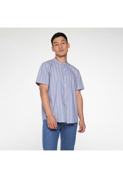 Camisa Para Hombre Manga Corta Sin Bolsillo Cuello Neru Color Azul  Marca Ostu #60010519