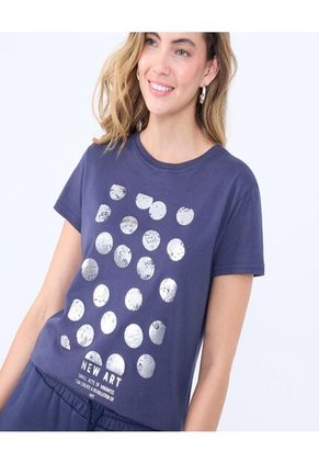 Camiseta Para Mujer Manga Corta Color Azul Oscuro Marca Ostu #40092250