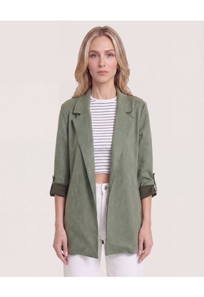 Blazer Unicolor Para Mujer Verde Ostu