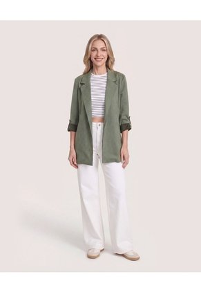 Blazer Unicolor Para Mujer Verde Ostu