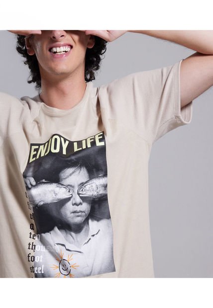 Camiseta Para Hombre Manga Corta Color Beige Marca Ostu #60090893