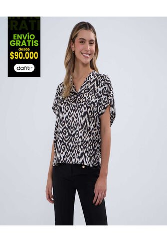 Blusa Para Mujer Manga Corta Color Negro Marca Ostu #40121052 Ostu