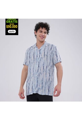 Camisa Para Hombre Manga Corta Sin Bolsillo Color Azul  Marca Ostu #60010709 Ostu
