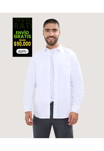 Camisa Para Hombre Manga Larga Con Bolsillo Color Blanco Marca Ostu #60010671 Ostu
