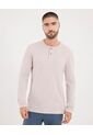 Camiseta Para Hombre Manga Larga Cuello Henley Color Beige Marca Ostu #60091570 de Ostu