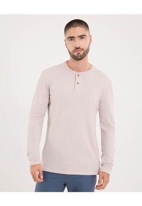 Camiseta Para Hombre Manga Larga Cuello Henley Color Beige Marca Ostu #60091570