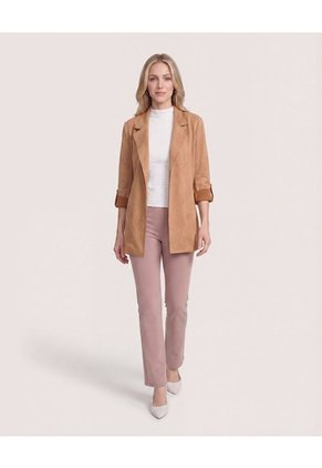 Blazer Unicolor Para Mujer Camel Ostu