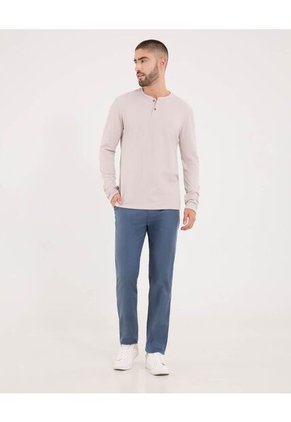 Camiseta Para Hombre Manga Larga Cuello Henley Color Beige Marca Ostu #60091570