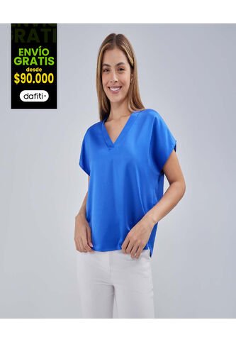 Blusa Para Mujer Manga Corta Color Azul  Marca Ostu #40120999 Ostu