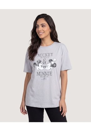 Camiseta Mickey Minnie Shine  Para Mujer Gris Ostu