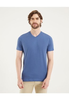 Camiseta Para Hombre Manga Corta Cuello V Color Azul Marca Ostu #60091683
