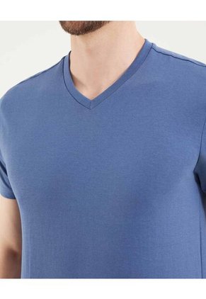 Camiseta Para Hombre Manga Corta Cuello V Color Azul Marca Ostu #60091683