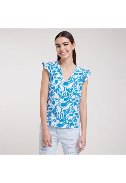 Blusa Para Mujer Manga Corta Color Azul  Marca Ostu #40120720