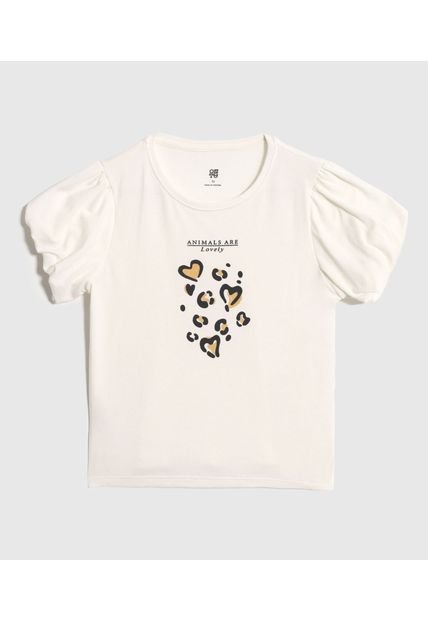 Camiseta Infantil Niña Manga Corta Cuello Redondo Color Crema Marca Ostu #90090324