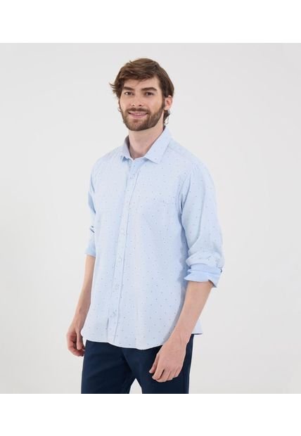Camisa Para Hombre Manga Larga Con Bolsillo Cuello Casual M Color Azul Marca Ostu #60010857