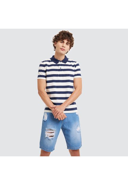 Polo Para Hombre Cuello Tejido Sin Bolsillo Color Azul  Marca Ostu #60110494