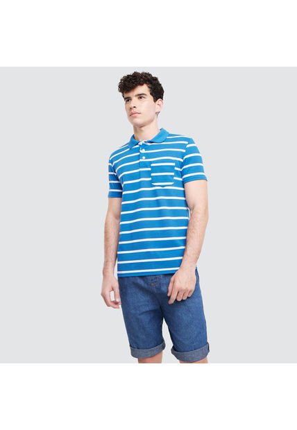 Polo Para Hombre Cuello Tejido Con Bolsillo Color Azul  Marca Ostu #60110485