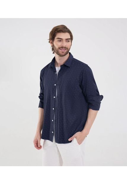 Camisa Para Hombre Manga Larga Con Bolsillo Cuello Casual M Color Azul Marca Ostu #60010859