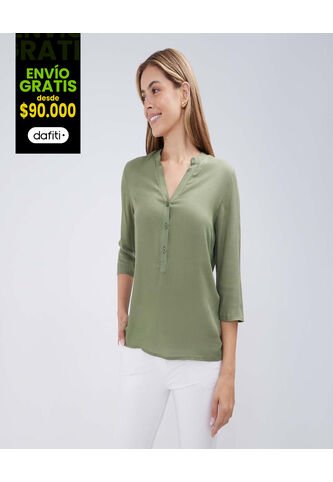 Blusa Para Mujer Manga 3/4 Color Verde  Marca Ostu #40121030 Ostu