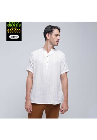 Camisa Para Hombre Manga Corta Sin Bolsillo Color Crema Marca Ostu #60010724 Ostu