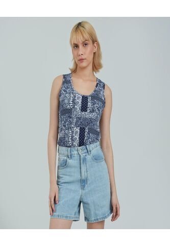 Top Para Mujer Cuello Redondo Color Azul  Marca Ostu #40220296 Ostu