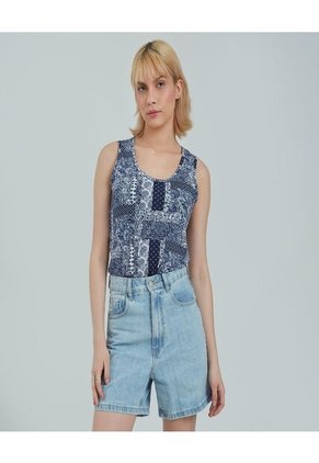 Top Para Mujer Cuello Redondo Color Azul  Marca Ostu #40220296