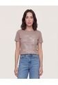 Camiseta  Para Mujer Manga Corta Cuello Redondo Color Beige Marca Ostu #40092832 de Ostu
