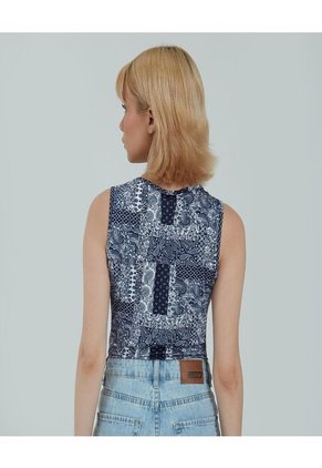 Top Para Mujer Cuello Redondo Color Azul  Marca Ostu #40220296