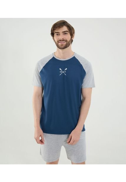 Camiseta Para Hombre Manga Corta Cuello Redondo Color Azul Marca Ostu #60091744