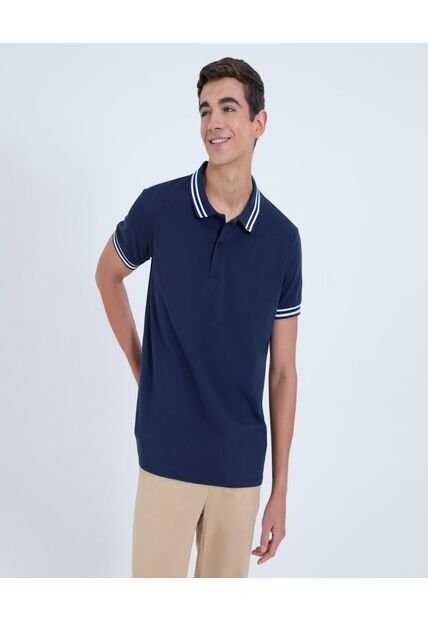 Polo Para Hombre Cuello Tejido Sin Bolsillo Color Azul Marca Ostu #60110767