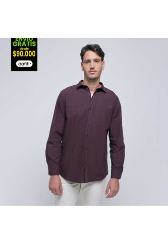Camisa Para Hombre Manga Larga Con Bolsillo Color Café  Marca Ostu #60010672 Ostu