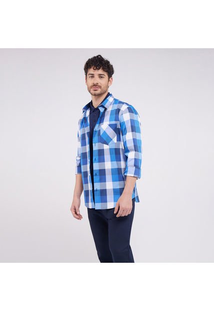 Camisa Para Hombre Manga Larga Con Bolsillo Color Azul  Marca Ostu #60010520