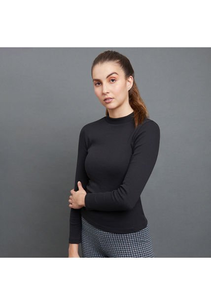 Camiseta Para Mujer Manga Larga Color Negro Marca Ostu #40091502