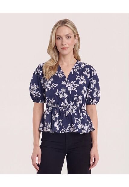 Blusa Manga Corta Texturizada  Para Mujer Azul Ostu