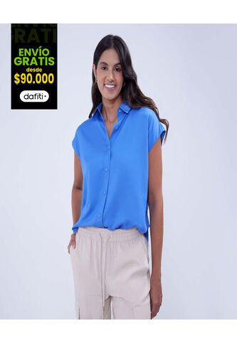 Camisa Para Mujer Manga Corta Color Azul Marca Ostu #40010238 Ostu