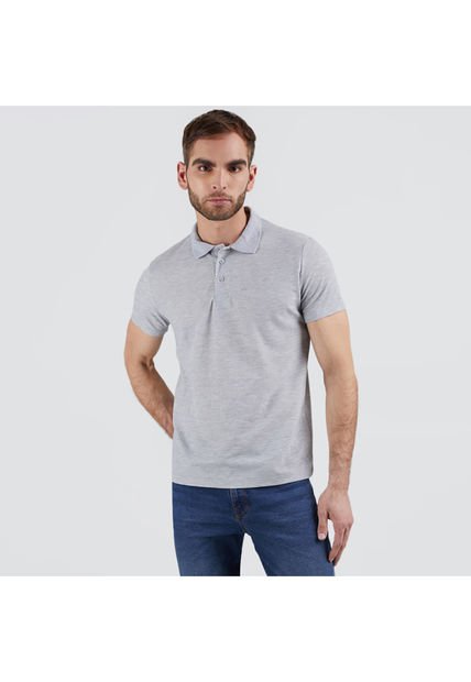 Polo Para Hombre Cuello Tejido Sin Bolsillo Color Gris  Marca Ostu #60110241