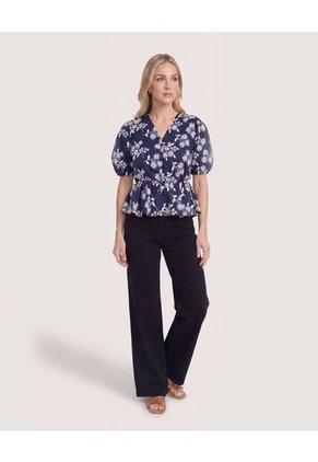 Blusa Manga Corta Texturizada  Para Mujer Azul Ostu